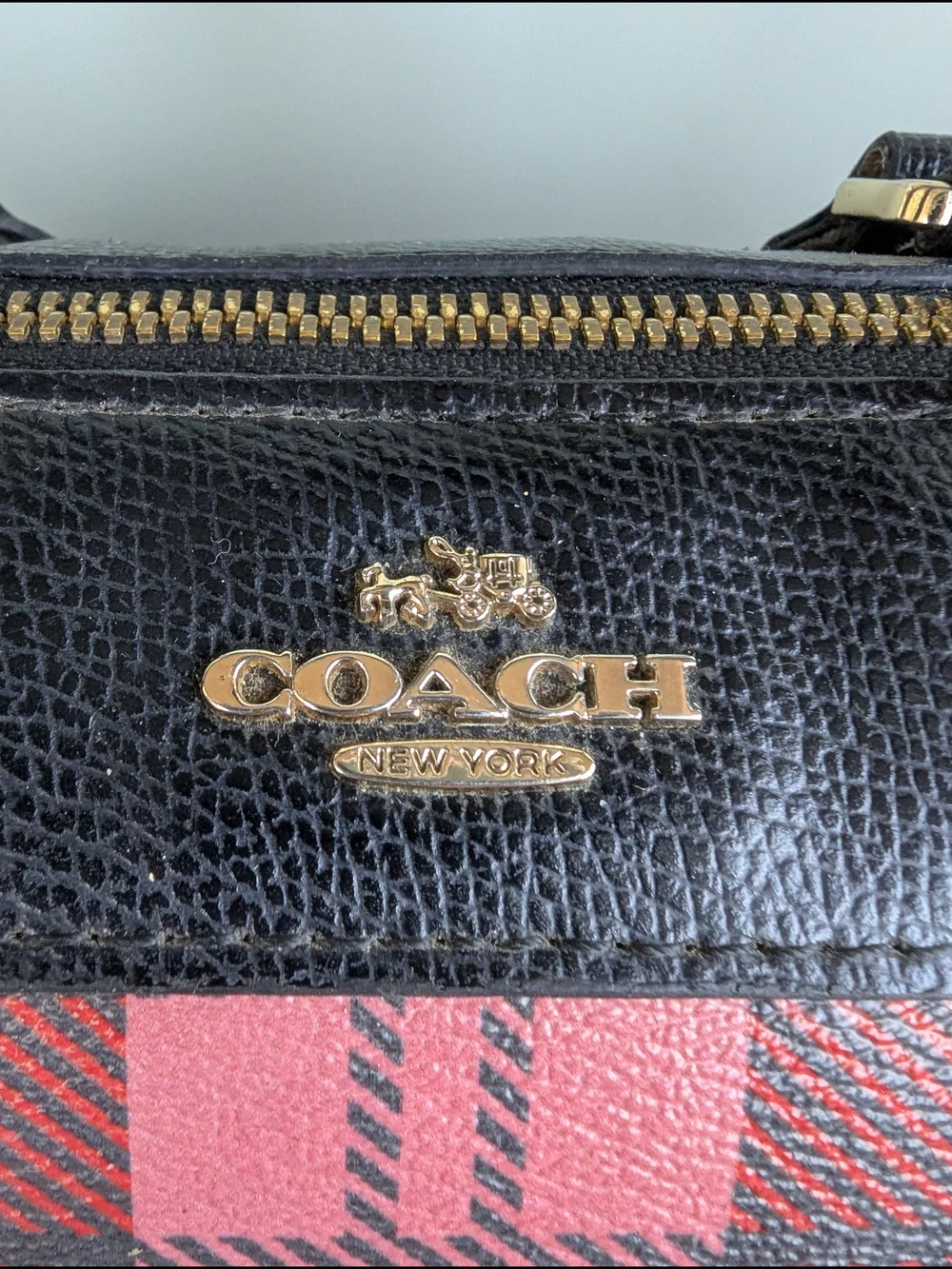 Coach Mini Bennett Satchel featuring a red, pink, andblack Riley Plaid print